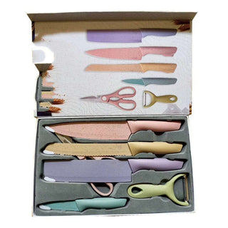 Wheat Straw 6-piece Set Of Colorful Chef Cooking Gift Set Of Knives