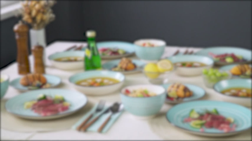 vancasso Stoneware Dinnerware Sets 24 Pieces Bonbon Beige Dinner Set Plates and Bowls Sets with Dinner Plates Pasta Bowls Soup Bowls Handpainted Spirals Pattern Dish Sets Service for 6