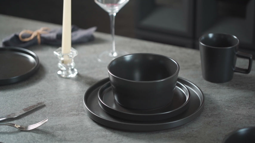 Black Matte Dinnerware Set for 4 Stone Lain Coupe